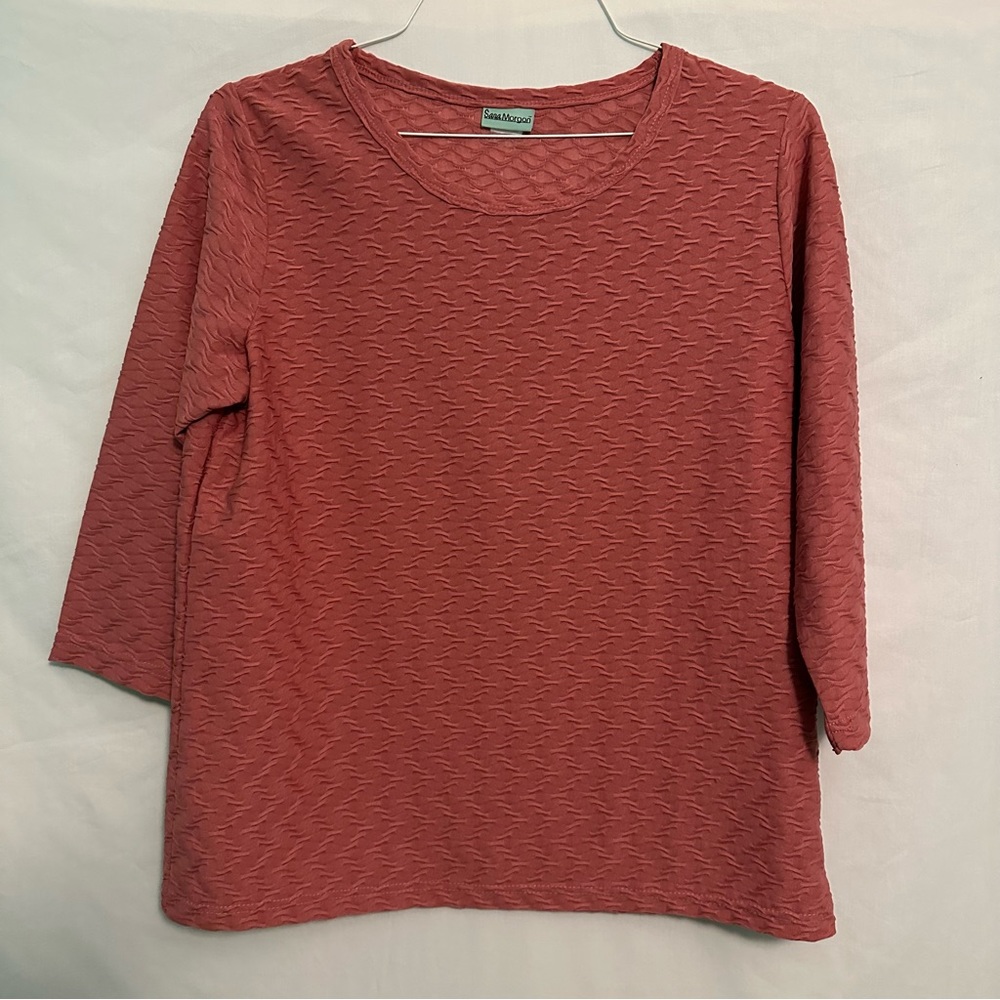 🩷 Vintage Sara Morgan Rose Pink Texturized 3/4 Sleeve Top